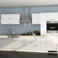 Küchenzeile Ragnar 330cm mit Backofen und Geschirrspüler - Hochglanz weiß