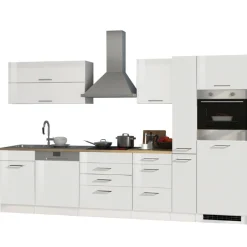 Küchenzeile Ragnar 330cm mit Backofen und Geschirrspüler - Hochglanz weiß