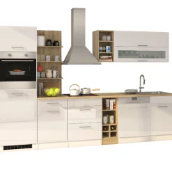 Küchenzeile Ragnar 310cm mit Geschirrspüler, Backofen und Kühlschrank - hochglänzend weiß