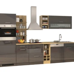 Küchenzeile Ragnar 310cm mit Geschirrspüler, Backofen und Kühlschrank - Hochglanz anthrazit