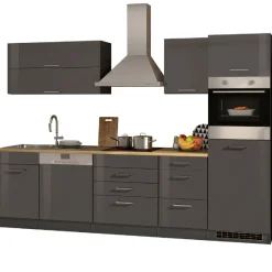 Küchenzeile Ragnar 300cm mit Geschirrspüler und Backofen - Hochglanz anthrazit