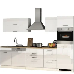 Küchenzeile Ragnar 300cm mit Geschirrspüler und Backofen - Hochglanz weiß