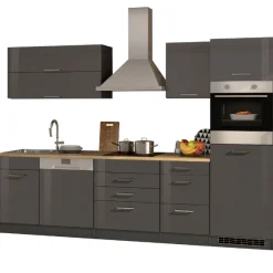 Küchenzeile Ragnar 300cm mit Geschirrspüler und Backofen - Hochglanz anthrazit