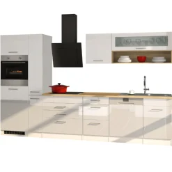 Küchenzeile Ragnar 330cm mit Geschirrspüler, Backofen und Kühlschrank - hochglänzend weiß