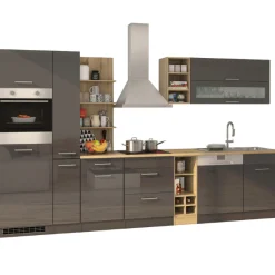 Küchenzeile Ragnar 340cm mit Geschirrspüler, Backofen und Kühlschrank - Hochglanz anthrazit