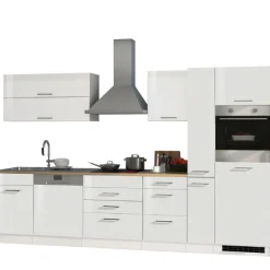 Küchenzeile Ragnar 330cm mit Kühlschrank, Backofen und Geschirrspüler - hochglänzend weiß
