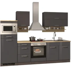 Küchenzeile Ragnar 270cm mit Mikrowelle, Kühlschrank und Backofen - Hochglanz anthrazit