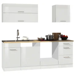 Küchenzeile Ragnar 220cm mit Platz für Backofen und Geschirrspüler - hochglänzend weiß