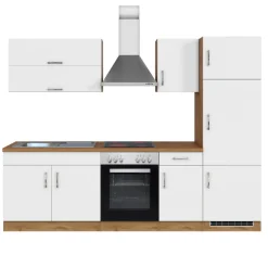 Küchenzeile Sorrella 270cm mit Backofen und Kühlschrank - weiß/Eiche