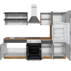 Küchenzeile Sorrella 270cm mit Backofen und Kühlschrank - anthrazit/ocker