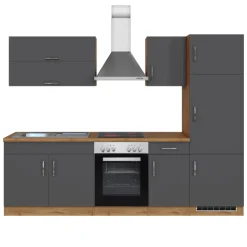 Küchenzeile Sorrella 270cm mit Backofen und Kühlschrank - anthrazit/ocker