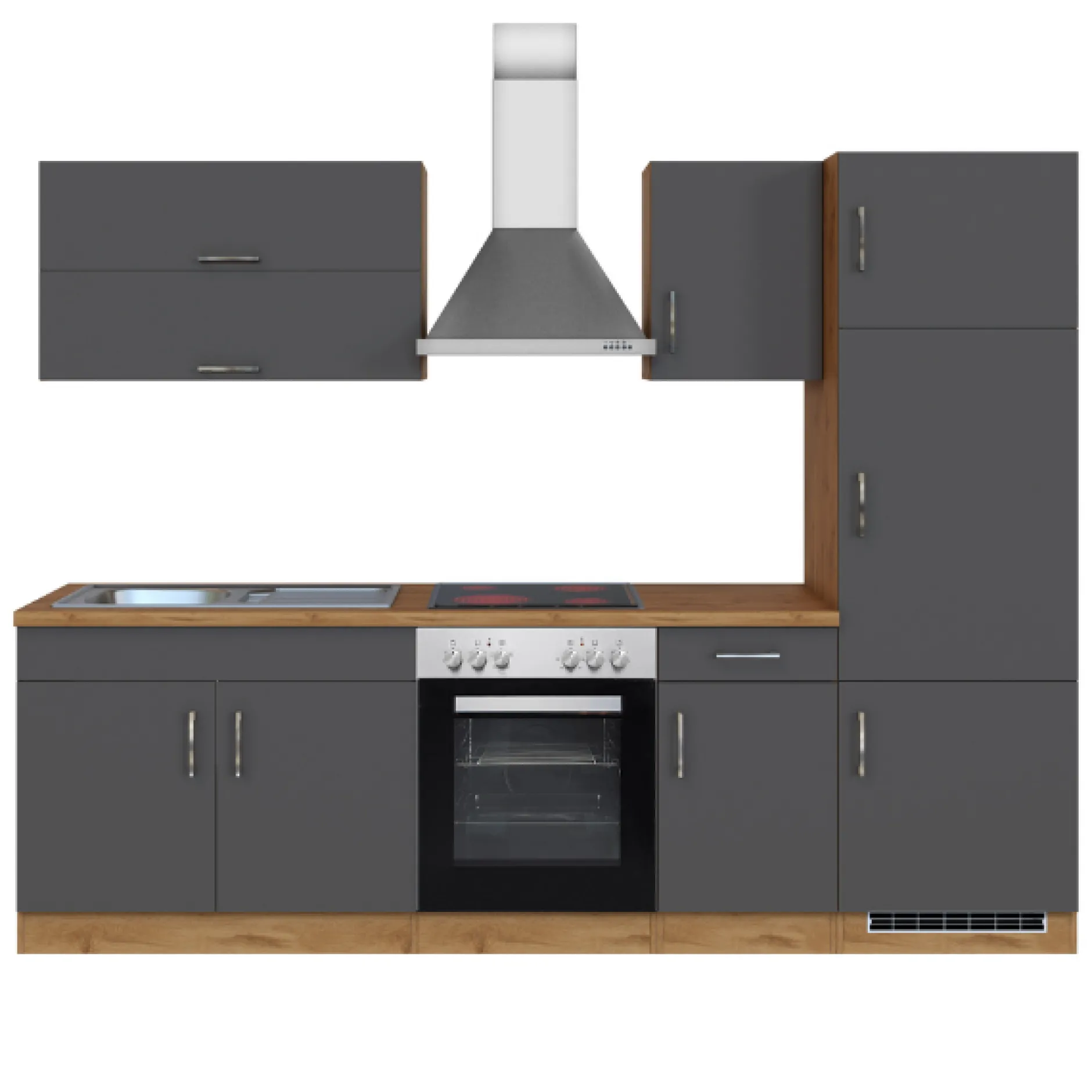 Küchenzeile Sorrella 270cm mit Backofen und Kühlschrank - anthrazit/ocker