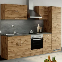 Küchenzeile Sorrella 270cm mit Backofen und Kühlschrank - Eiche