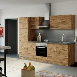 Küchenzeile Sorrella 270cm mit Backofen und Kühlschrank - Eiche