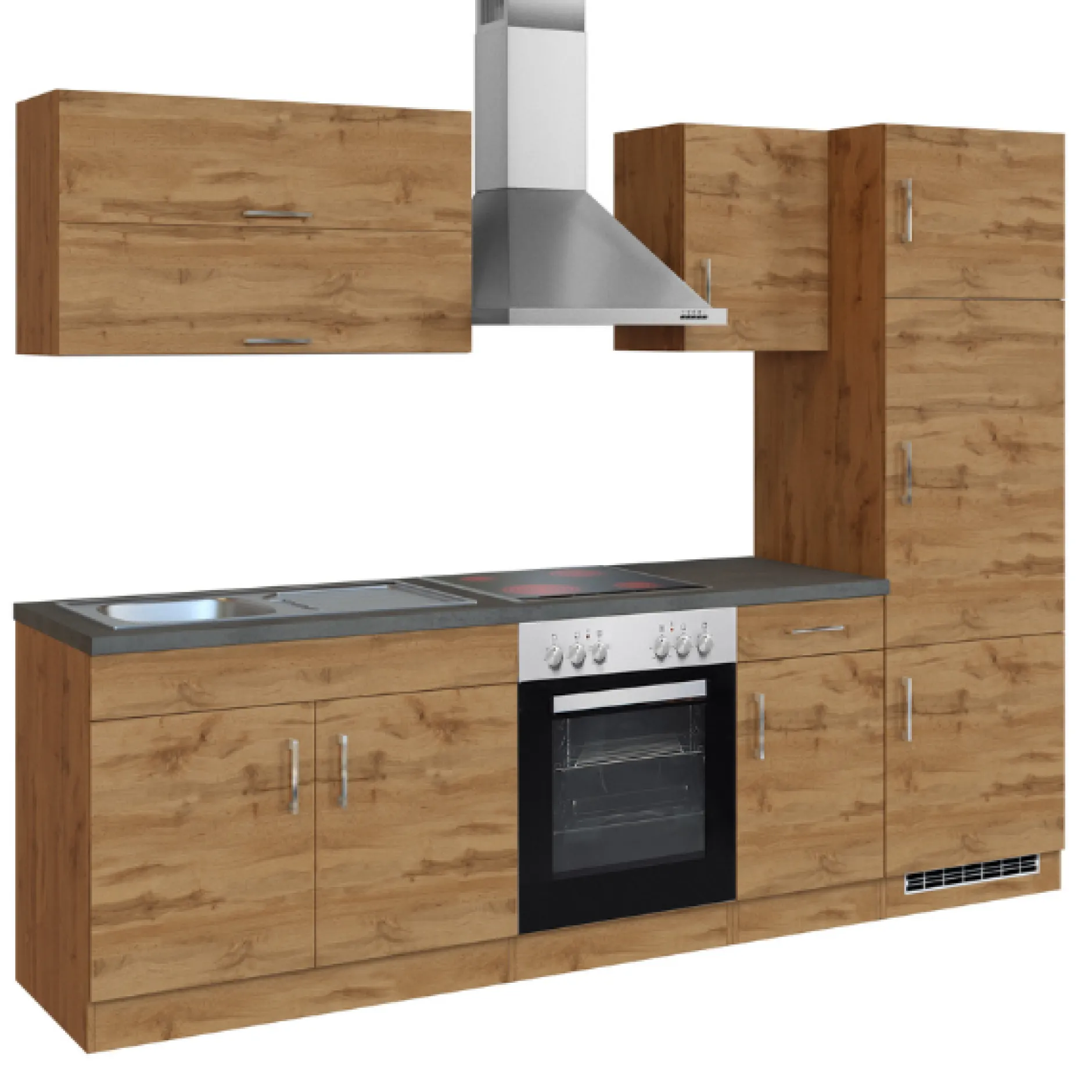 Küchenzeile Sorrella 270cm mit Backofen und Kühlschrank - Eiche