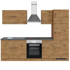 Küchenzeile Sorrella 270cm mit Backofen und Kühlschrank - Eiche
