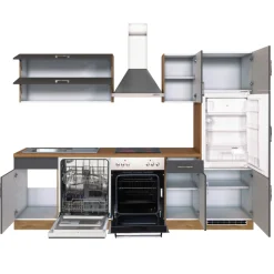 Küchenzeile Sorrella 270cm mit Backofen, Geschirrspüler und Kühlschrank - anthrazit/ocker