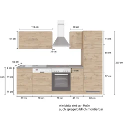 Küchenzeile Sorrella 270cm mit Backofen, Geschirrspüler und Kühlschrank - anthrazit/ocker