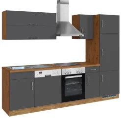 Küchenzeile Sorrella 270cm mit Backofen, Geschirrspüler und Kühlschrank - anthrazit/ocker