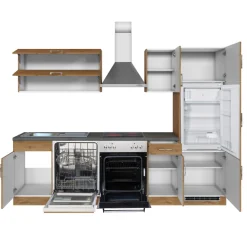 Küchenzeile Sorrella 270cm mit Backofen, Geschirrspüler und Kühlschrank - Eiche