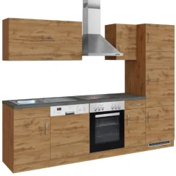 Küchenzeile Sorrella 270cm mit Backofen, Geschirrspüler und Kühlschrank - Eiche