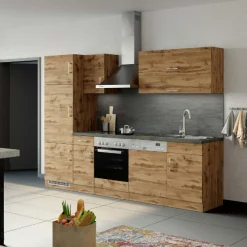 Küchenzeile Sorrella 270cm mit Backofen, Geschirrspüler und Kühlschrank - Eiche