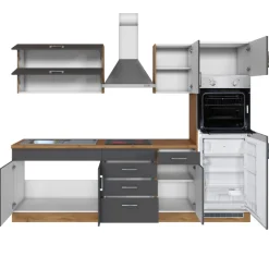Küchenzeile Sorrella 270cm mit Backofen und Kühlschrank - anthrazit/ocker