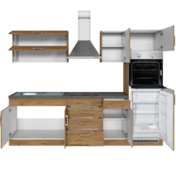 Küchenzeile Sorrella 270cm mit Backofen und Kühlschrank - Eiche