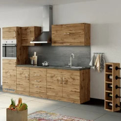 Küchenzeile Sorrella 270cm mit Backofen und Kühlschrank - Eiche