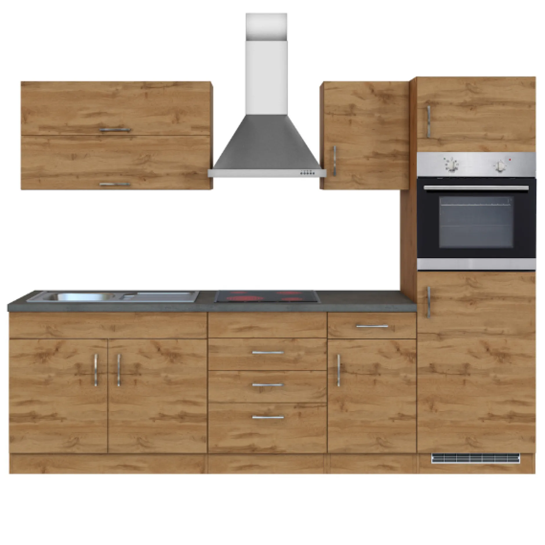 Küchenzeile Sorrella 270cm mit Backofen und Kühlschrank - Eiche