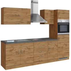 Küchenzeile Sorrella 270cm mit Backofen und Kühlschrank - Eiche