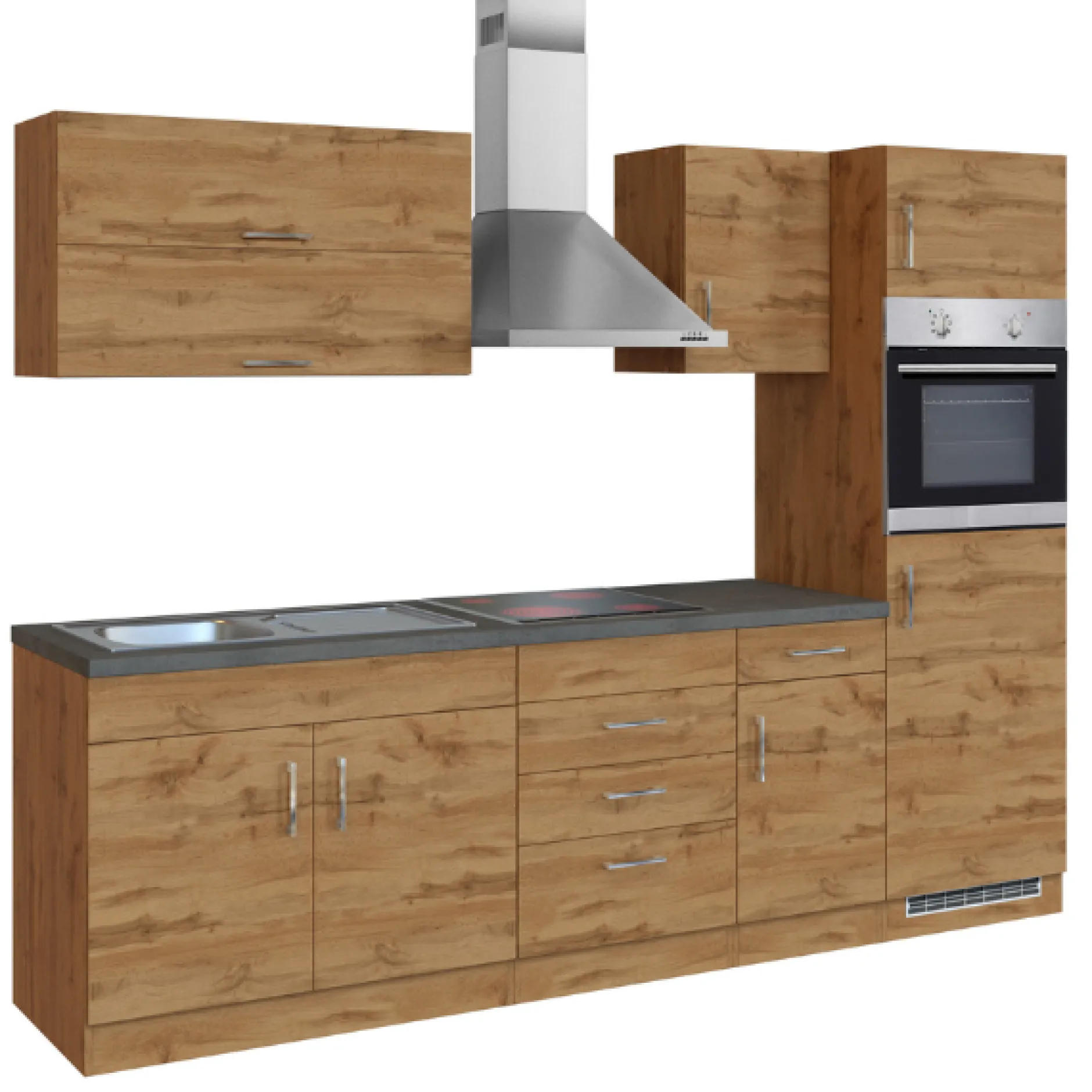 Küchenzeile Sorrella 270cm mit Backofen und Kühlschrank - Eiche