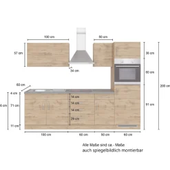 Küchenzeile Sorrella 270cm mit Backofen und Kühlschrank - Eiche/Graphit