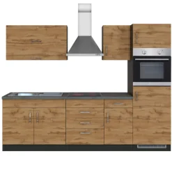 Küchenzeile Sorrella 270cm mit Backofen und Kühlschrank - Eiche/Graphit
