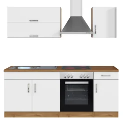 Küchenzeile Sorrella 210cm mit eingebautem Backofen - weiß/Eiche
