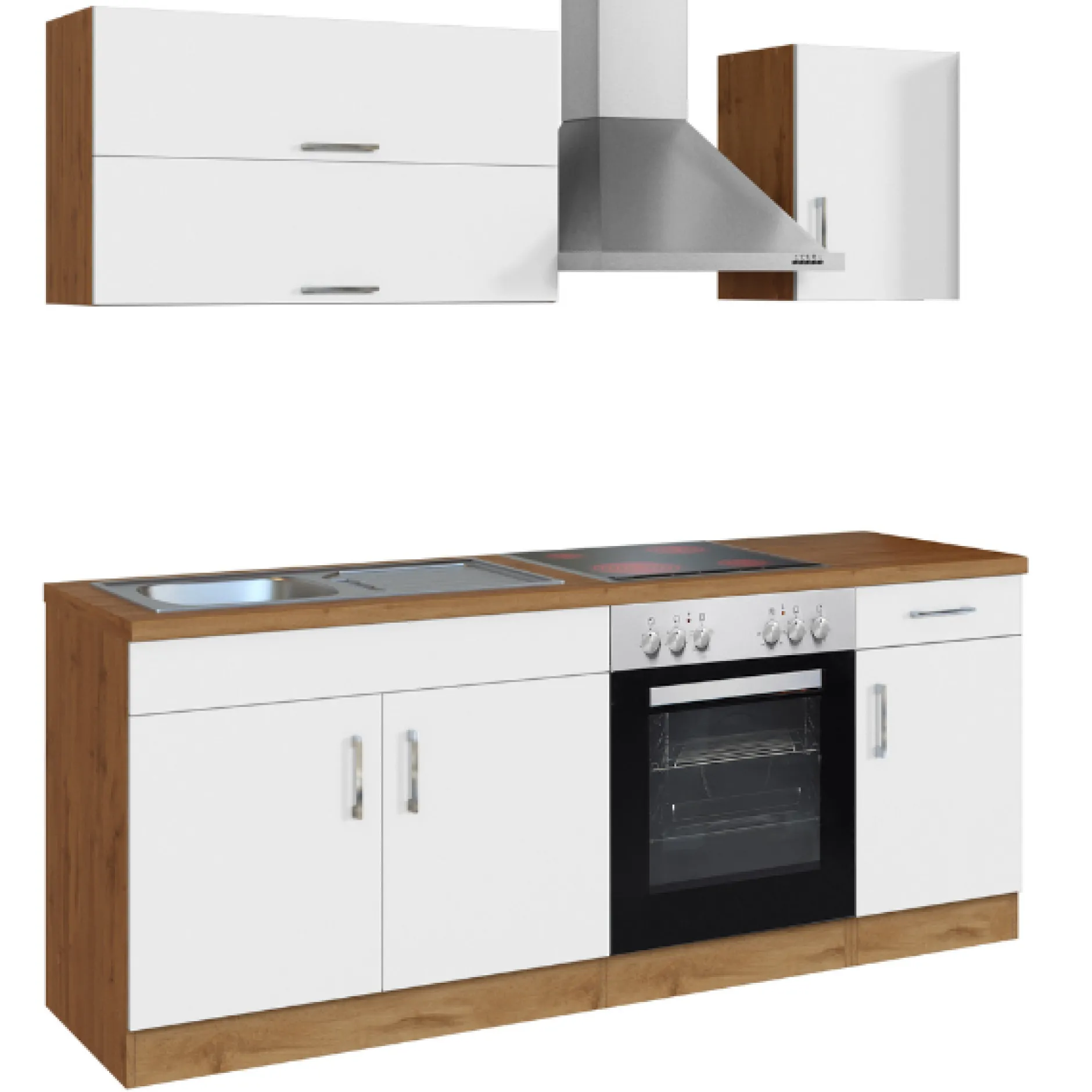 Küchenzeile Sorrella 210cm mit eingebautem Backofen - weiß/Eiche