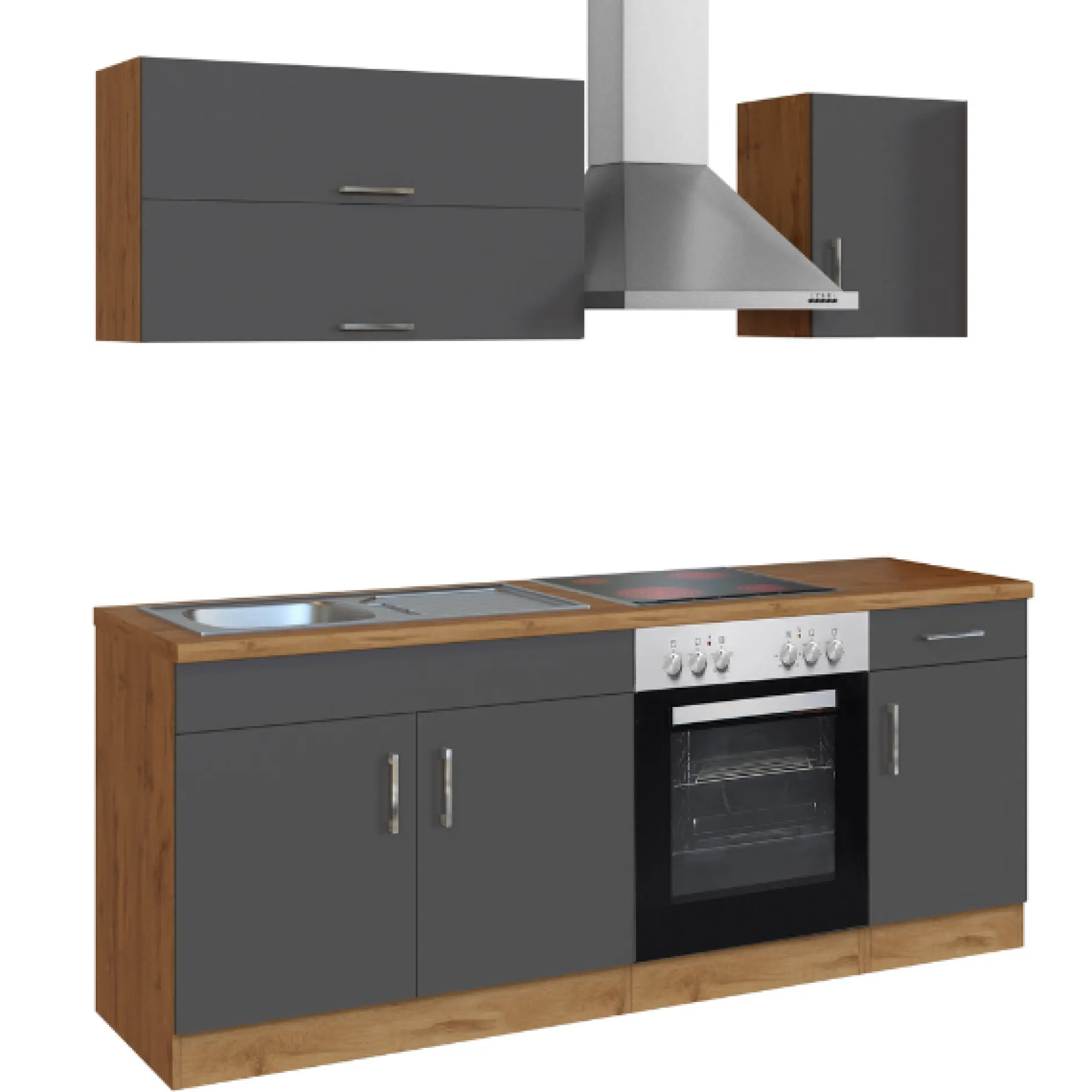 Küchenzeile Sorrella 210cm mit eingebautem Backofen - anthrazit/ocker