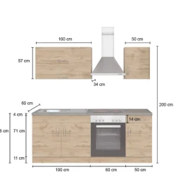 Küchenzeile Sorrella 210cm mit eingebautem Backofen - anthrazit/ocker