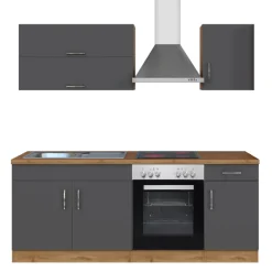 Küchenzeile Sorrella 210cm mit eingebautem Backofen - anthrazit/ocker