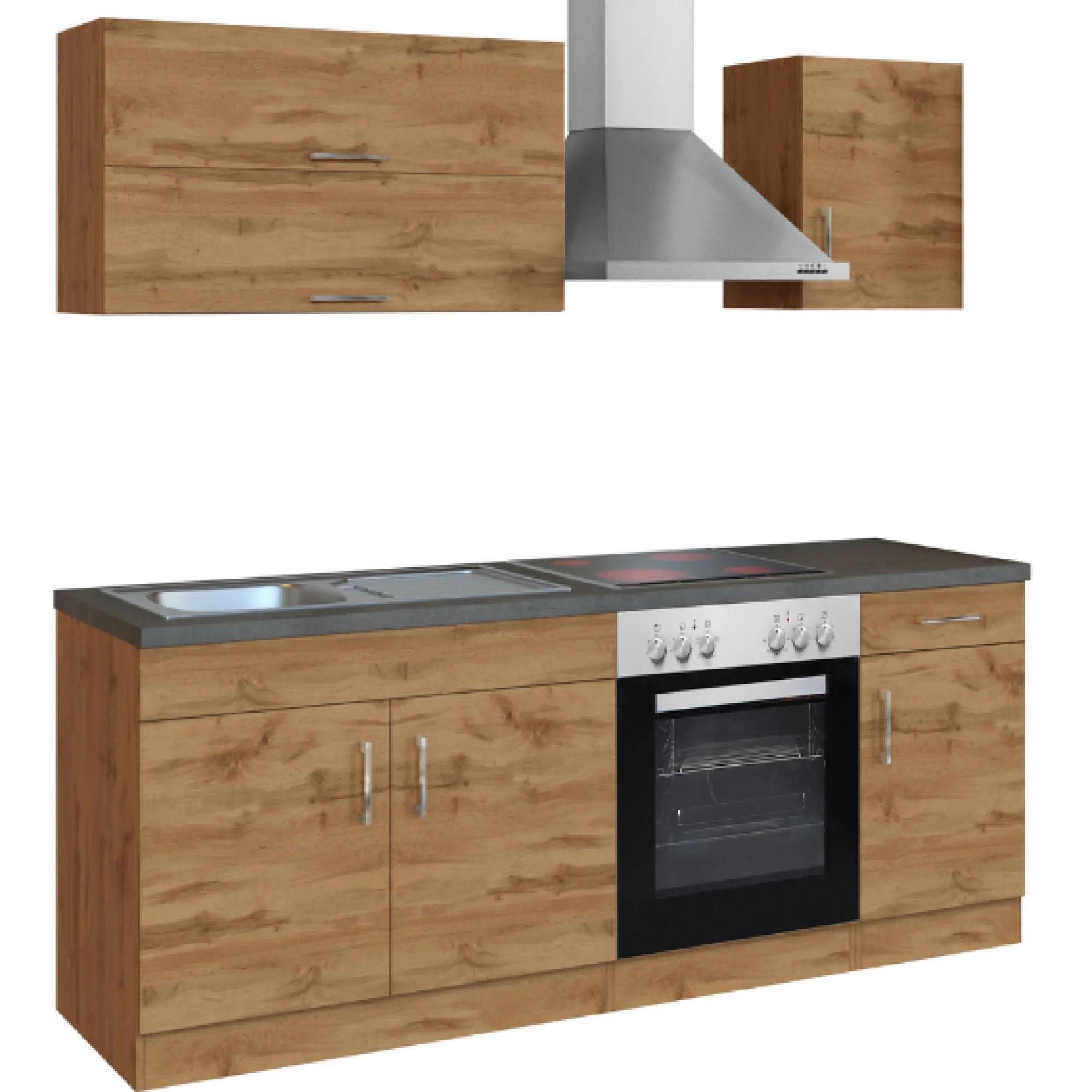 Küchenzeile Sorrella 210cm mit eingebautem Backofen - Eiche
