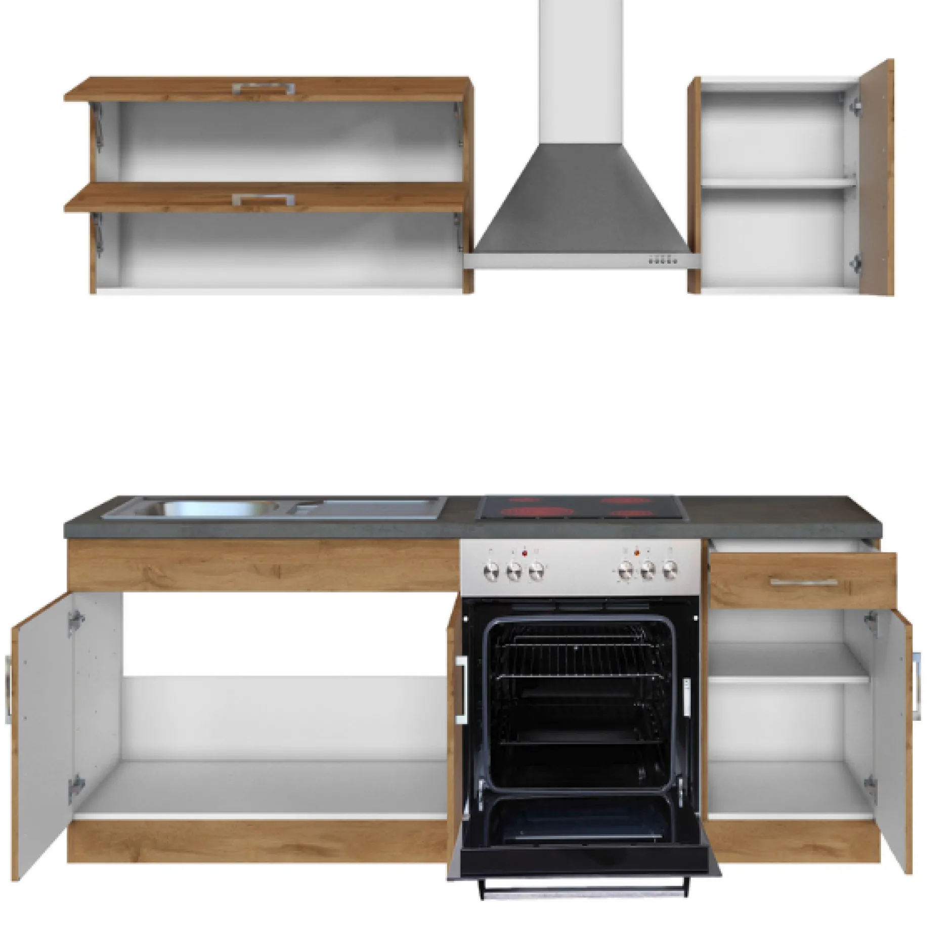 Küchenzeile Sorrella 210cm mit eingebautem Backofen - Eiche