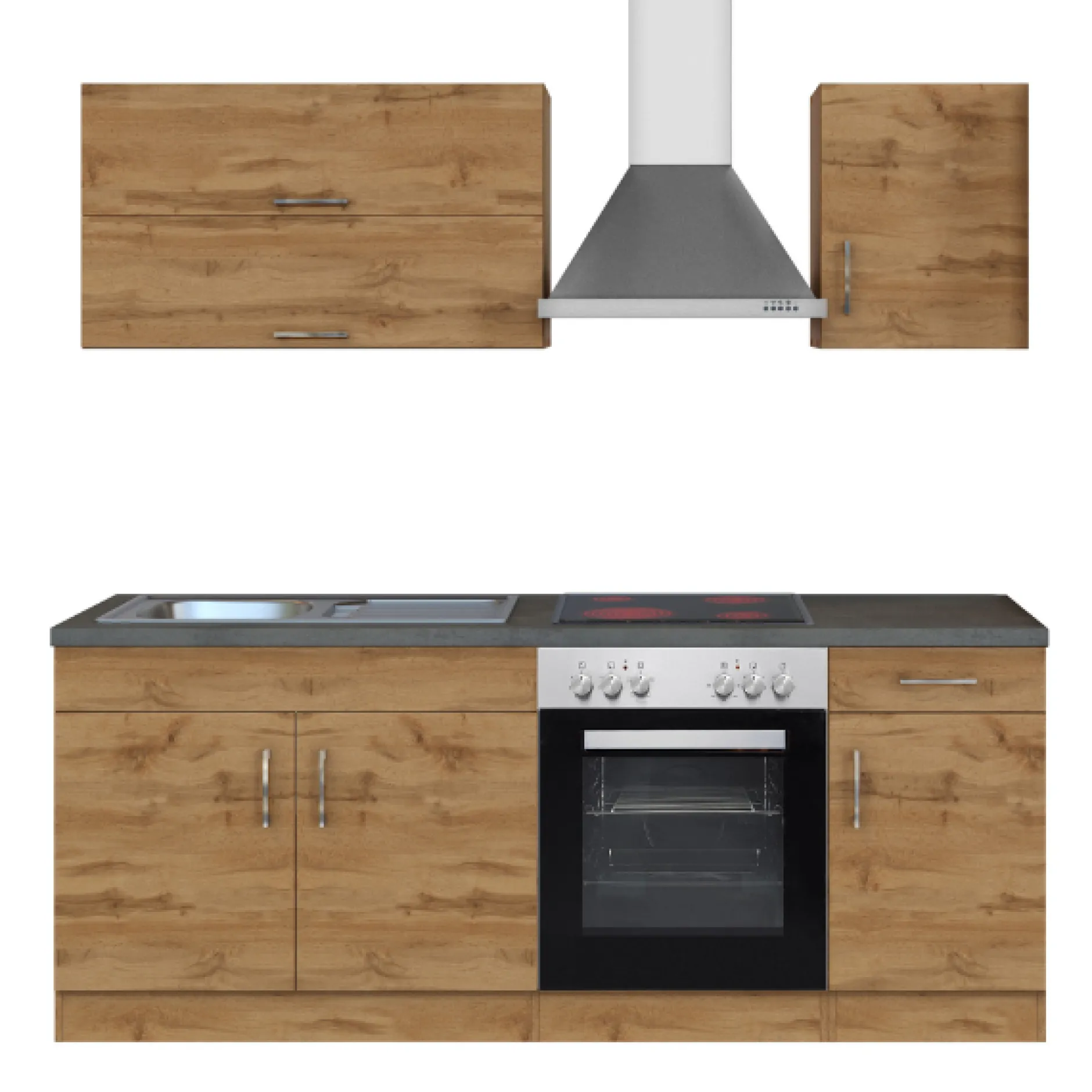 Küchenzeile Sorrella 210cm mit eingebautem Backofen - Eiche