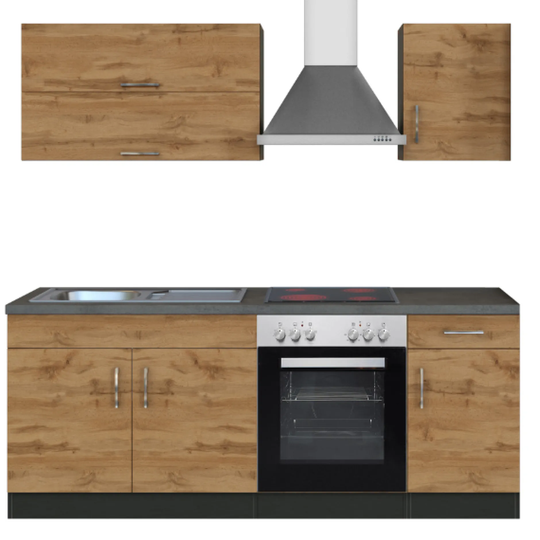 Küchenzeile Sorrella 210cm mit eingebautem Backofen - Eiche/Graphit