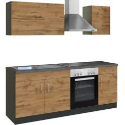 Küchenzeile Sorrella 210cm mit eingebautem Backofen - Eiche/Graphit