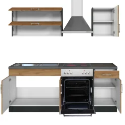 Küchenzeile Sorrella 210cm mit eingebautem Backofen - Eiche/Graphit