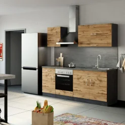 Küchenzeile Sorrella 210cm mit eingebautem Backofen - Eiche/Graphit