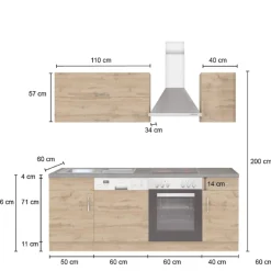 Küchenzeile Sorrella 210cm mit Geschirrspüler und Backofen - Eiche