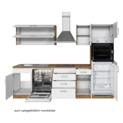 Küchenzeile Sorrella 270cm mit Geschirrspüler, Backofen und Kühlschrank - weiß/Eiche