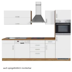 Küchenzeile Sorrella 270cm mit Geschirrspüler, Backofen und Kühlschrank - weiß/Eiche