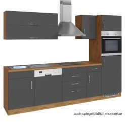 Küchenzeile Sorrella 270cm mit Geschirrspüler, Backofen und Kühlschrank - anthrazit/ocker